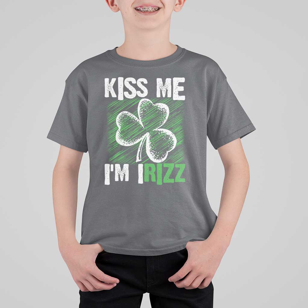 Funny St. Patrick's Day T Shirt For Kid Kiss Me I'm iRizz Shamrock