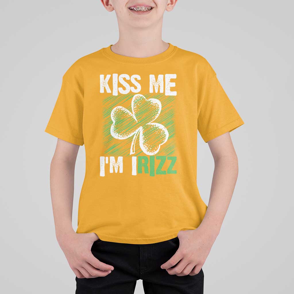 Funny St. Patrick's Day T Shirt For Kid Kiss Me I'm iRizz Shamrock
