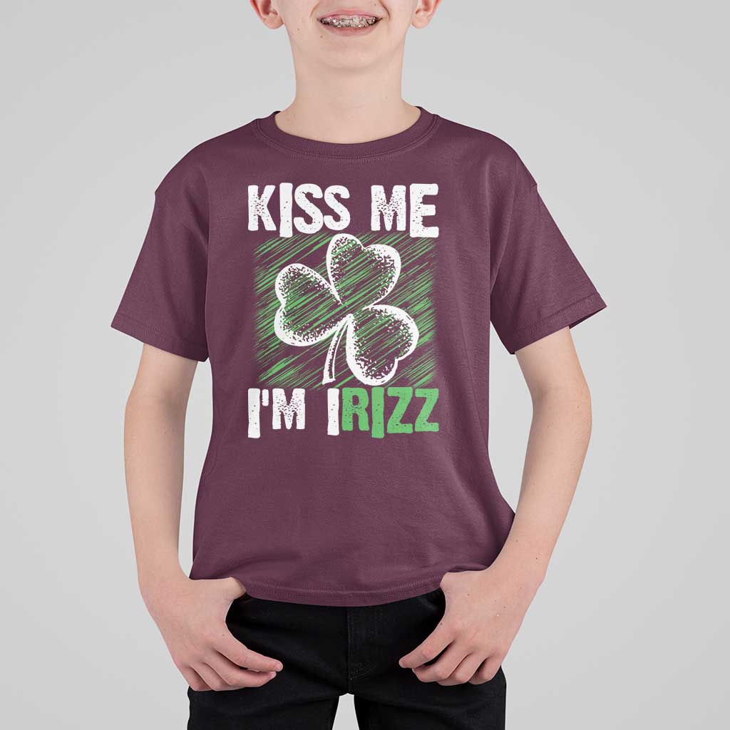 Funny St. Patrick's Day T Shirt For Kid Kiss Me I'm iRizz Shamrock