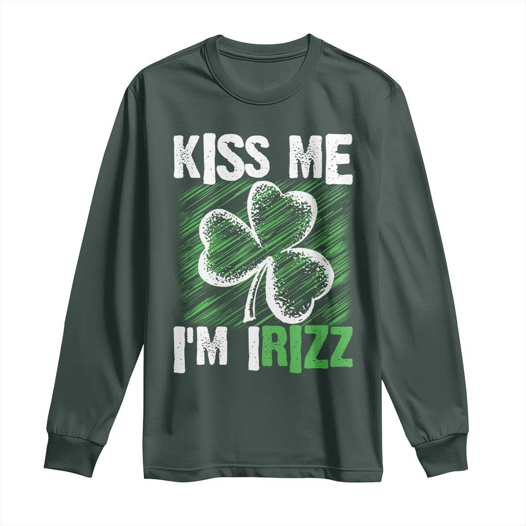 Funny St. Patrick's Day Long Sleeve Shirt Kiss Me I'm iRizz Shamrock