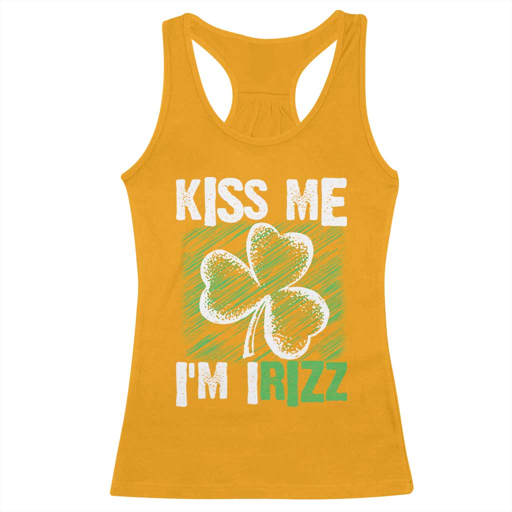 Funny St. Patrick's Day Racerback Tank Top Kiss Me I'm iRizz Shamrock