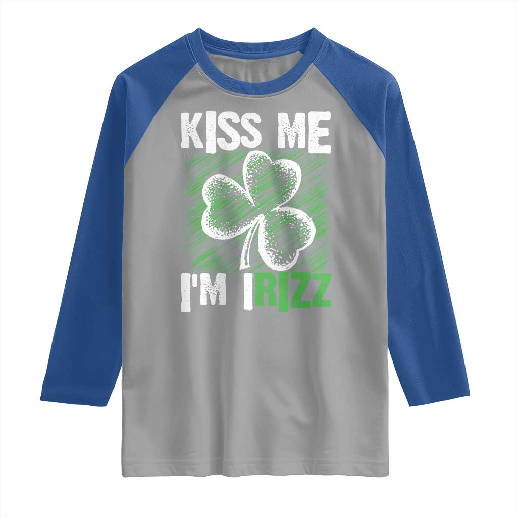 Funny St. Patrick's Day Raglan Shirt Kiss Me I'm iRizz Shamrock