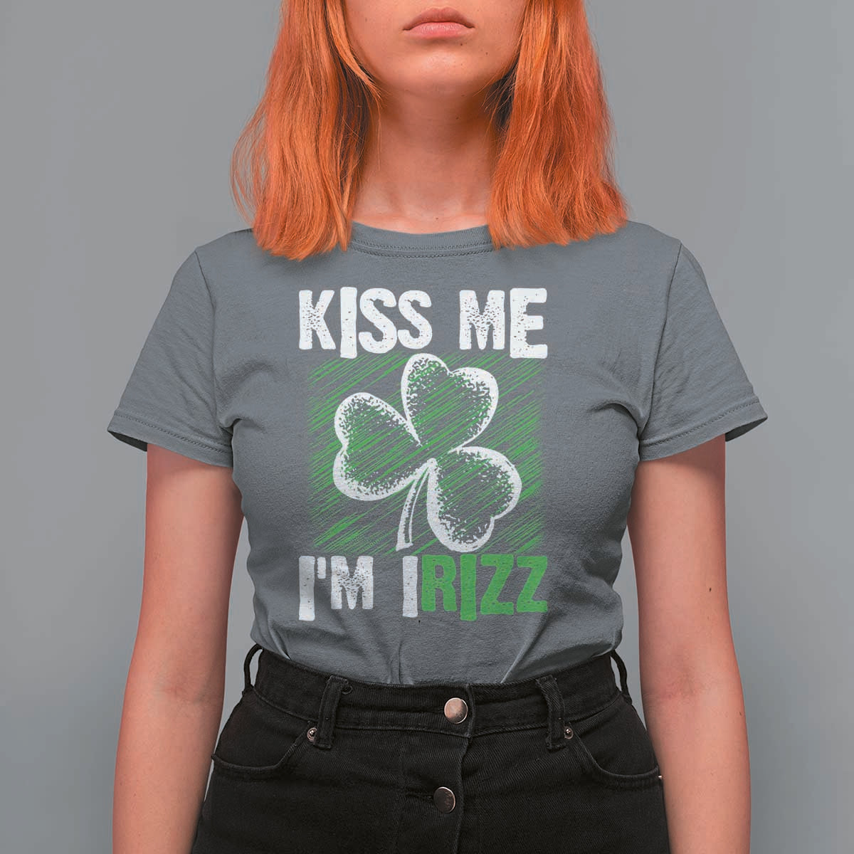 Funny St. Patrick's Day T Shirt For Women Kiss Me I'm iRizz Shamrock