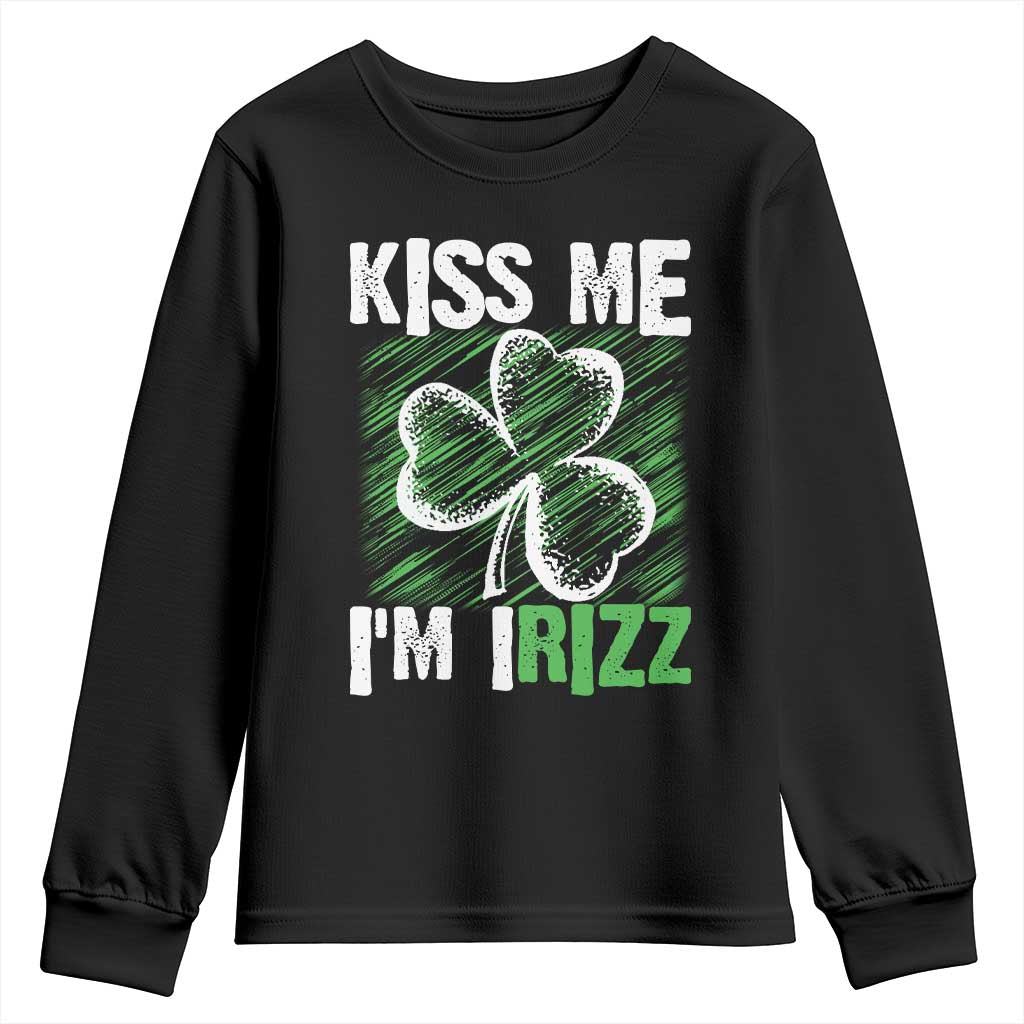 Funny St. Patrick's Day Youth Sweatshirt Kiss Me I'm iRizz Shamrock