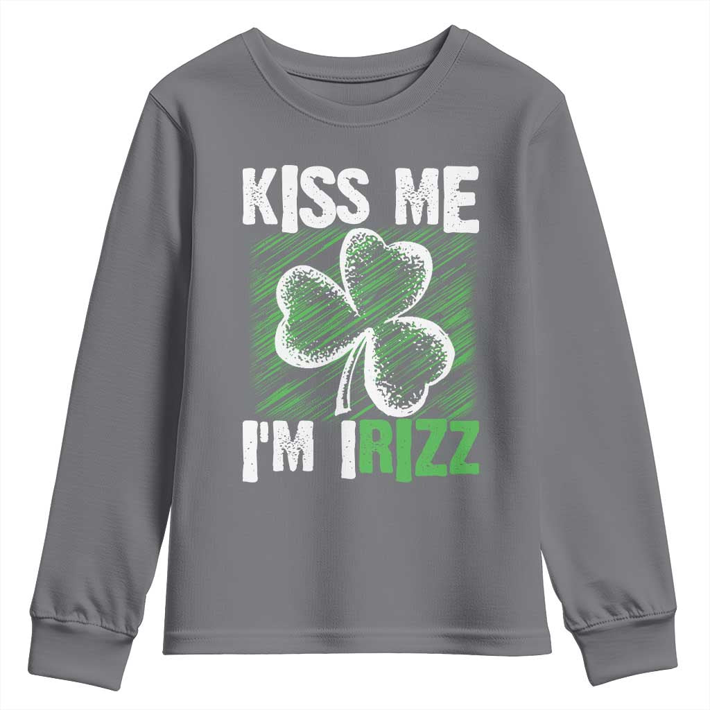 Funny St. Patrick's Day Youth Sweatshirt Kiss Me I'm iRizz Shamrock