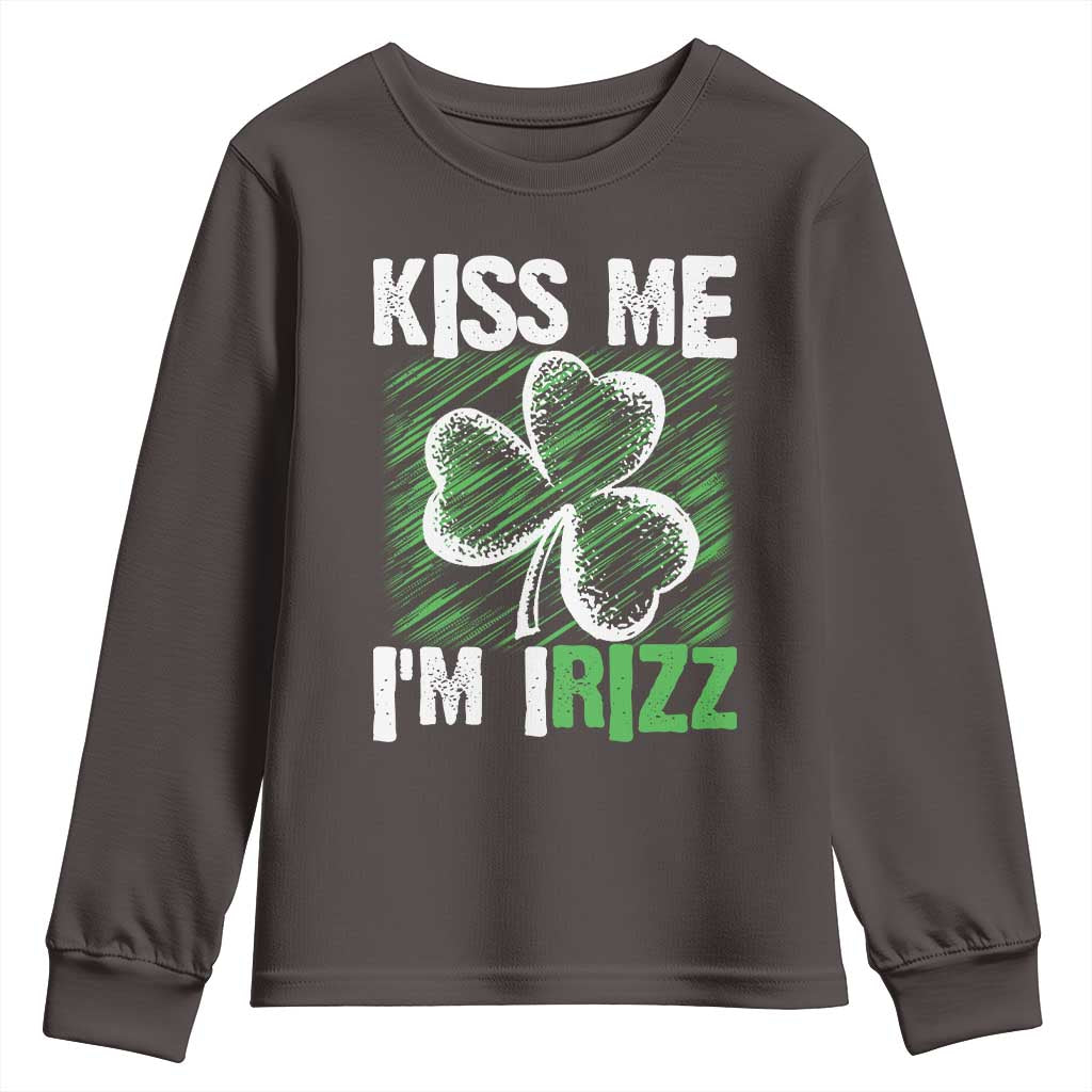 Funny St. Patrick's Day Youth Sweatshirt Kiss Me I'm iRizz Shamrock