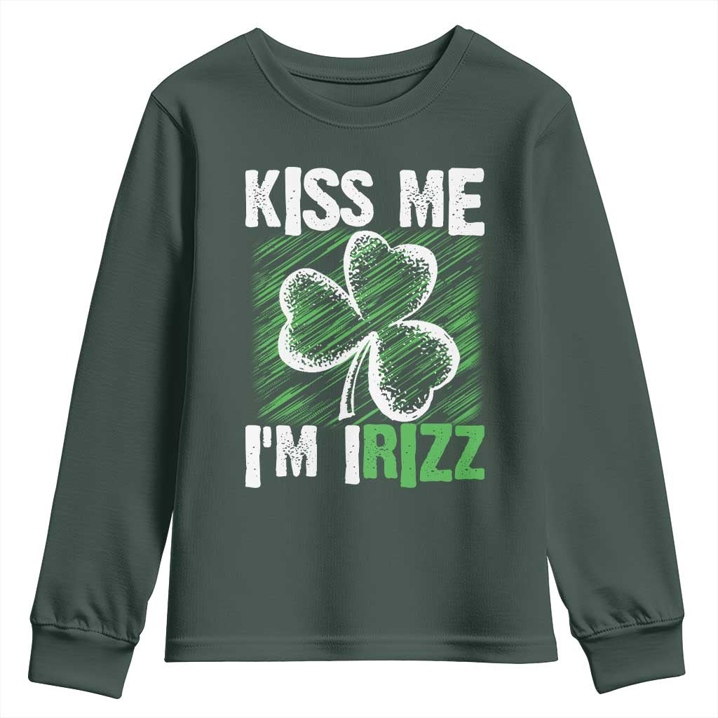 Funny St. Patrick's Day Youth Sweatshirt Kiss Me I'm iRizz Shamrock