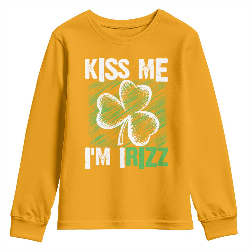 Funny St. Patrick's Day Youth Sweatshirt Kiss Me I'm iRizz Shamrock