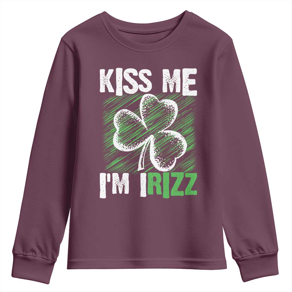 Funny St. Patrick's Day Youth Sweatshirt Kiss Me I'm iRizz Shamrock