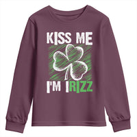 Funny St. Patrick's Day Youth Sweatshirt Kiss Me I'm iRizz Shamrock