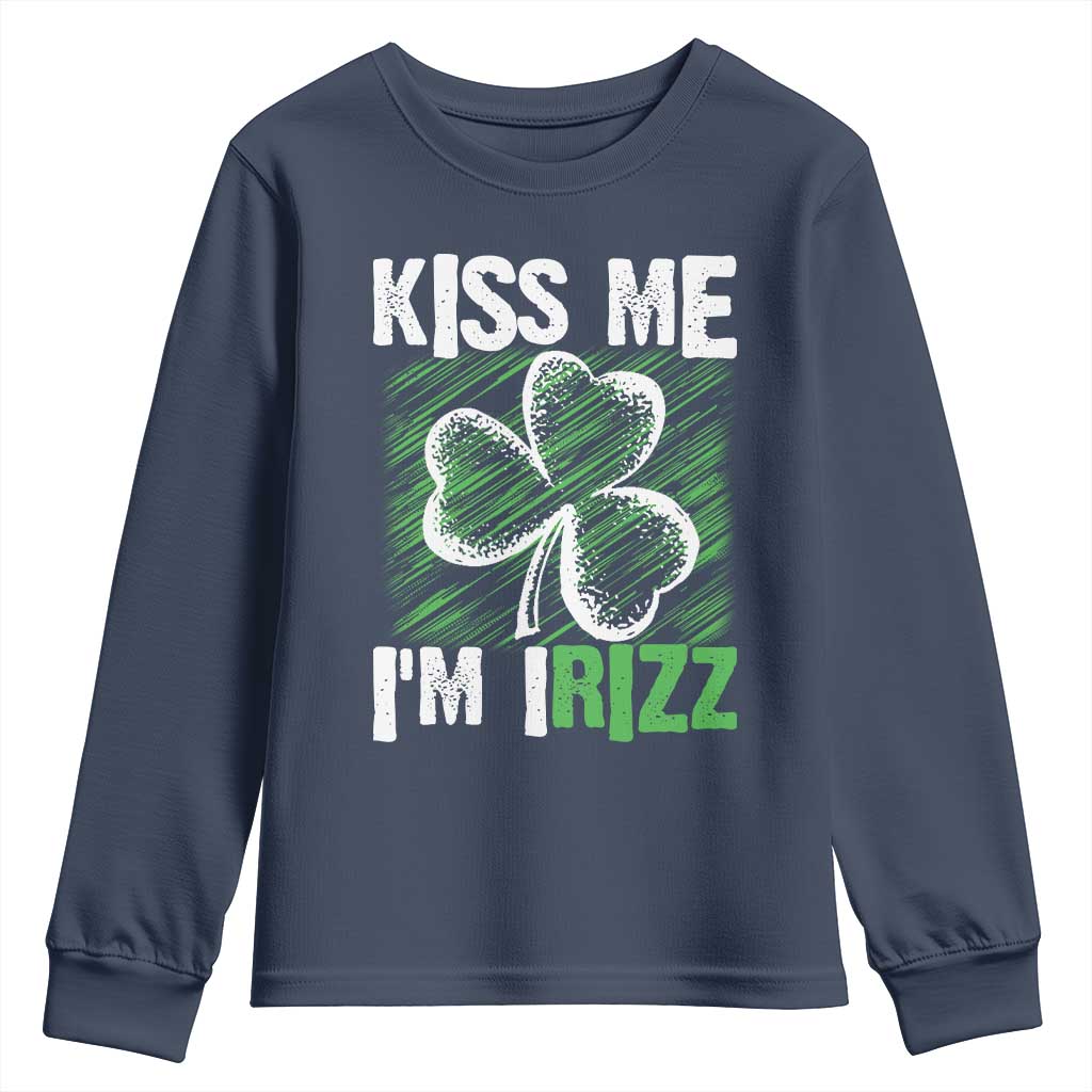 Funny St. Patrick's Day Youth Sweatshirt Kiss Me I'm iRizz Shamrock