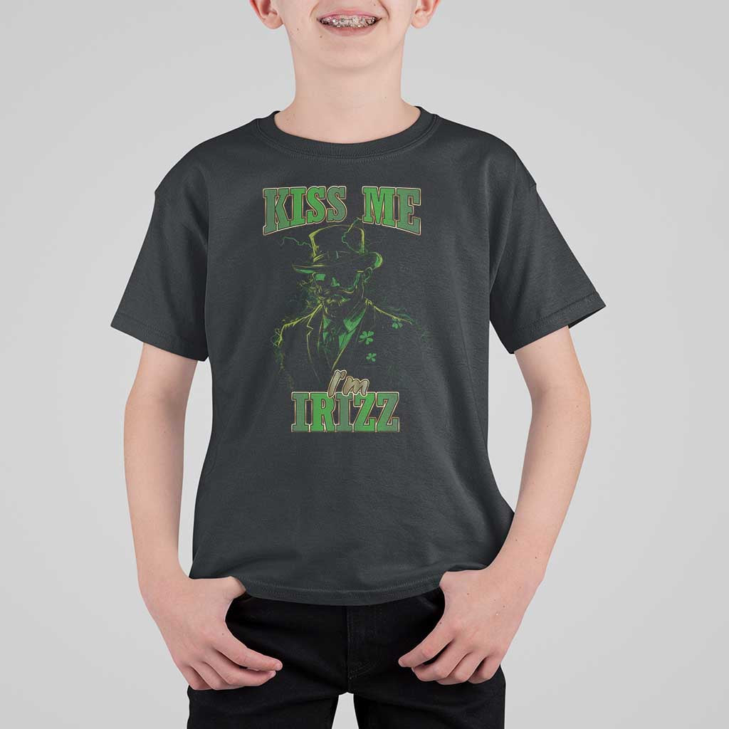 Funny St. Patrick's Day T Shirt For Kid Kiss Me I'm iRizz Cool Leprechaun