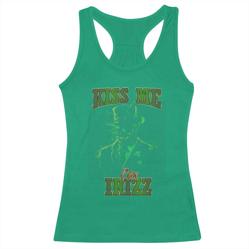 Funny St. Patrick's Day Racerback Tank Top Kiss Me I'm iRizz Cool Leprechaun