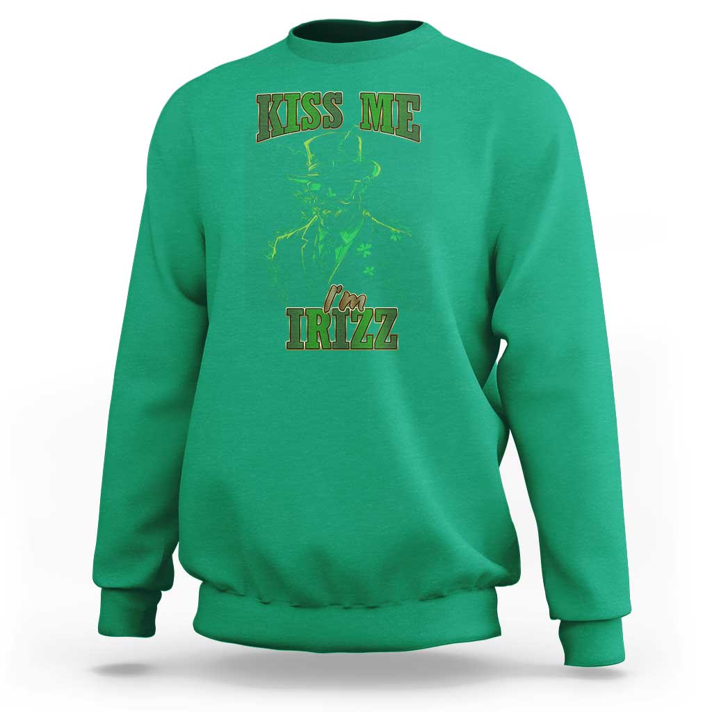 Funny St. Patrick's Day Sweatshirt Kiss Me I'm iRizz Cool Leprechaun