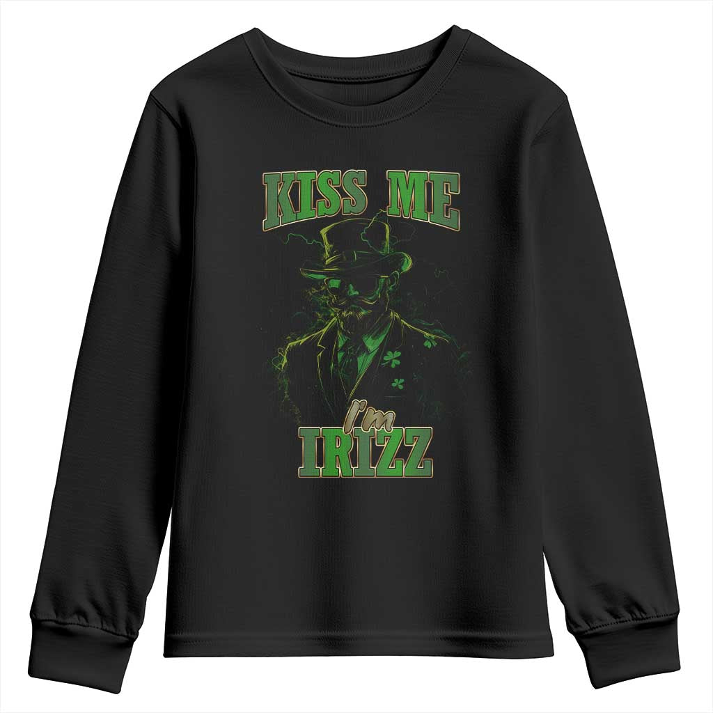 Funny St. Patrick's Day Youth Sweatshirt Kiss Me I'm iRizz Cool Leprechaun
