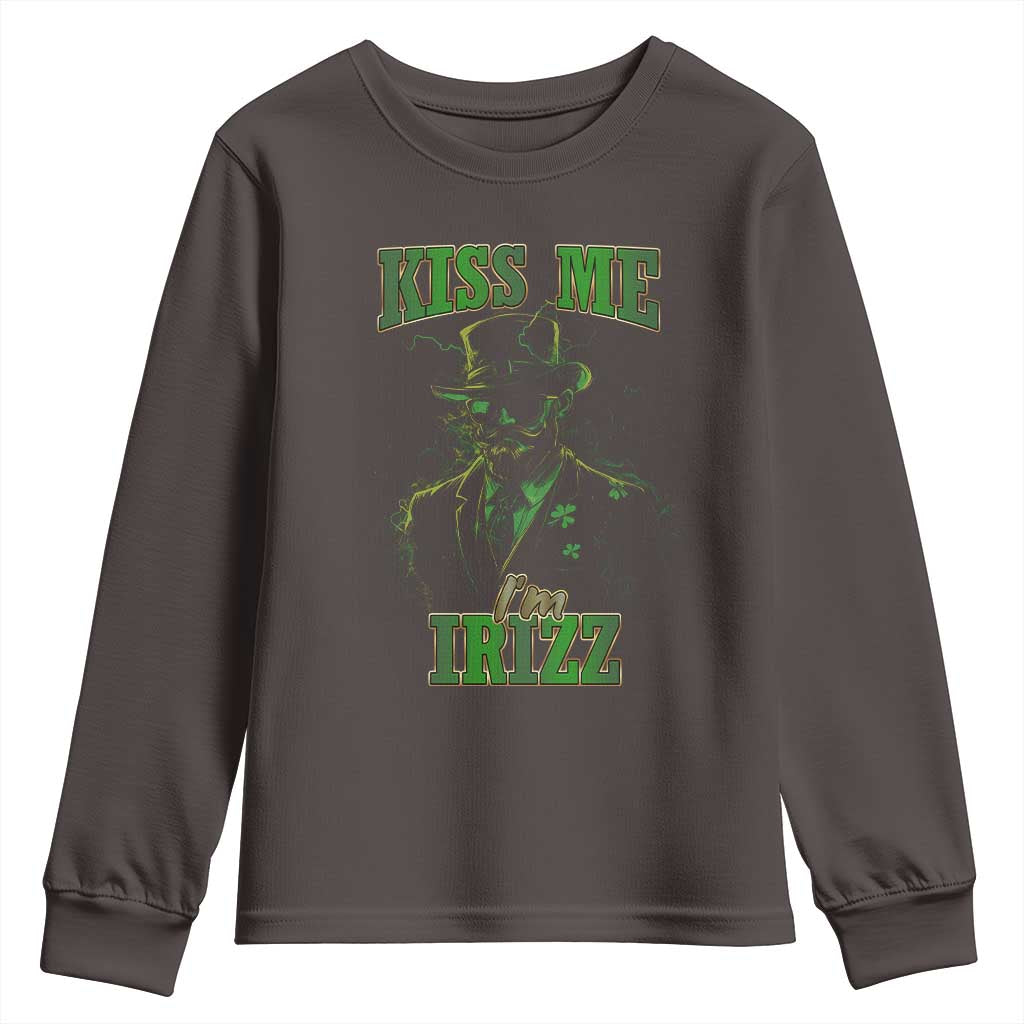 Funny St. Patrick's Day Youth Sweatshirt Kiss Me I'm iRizz Cool Leprechaun