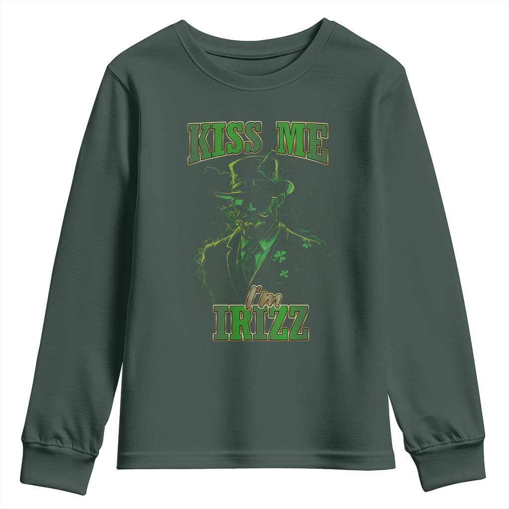 Funny St. Patrick's Day Youth Sweatshirt Kiss Me I'm iRizz Cool Leprechaun