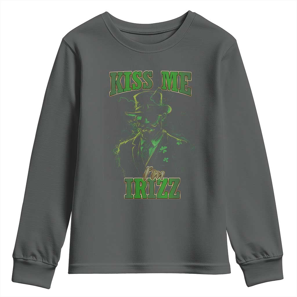 Funny St. Patrick's Day Youth Sweatshirt Kiss Me I'm iRizz Cool Leprechaun