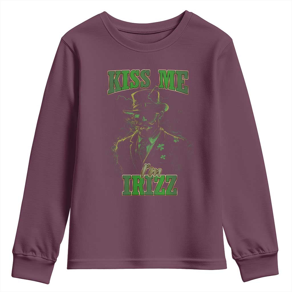 Funny St. Patrick's Day Youth Sweatshirt Kiss Me I'm iRizz Cool Leprechaun