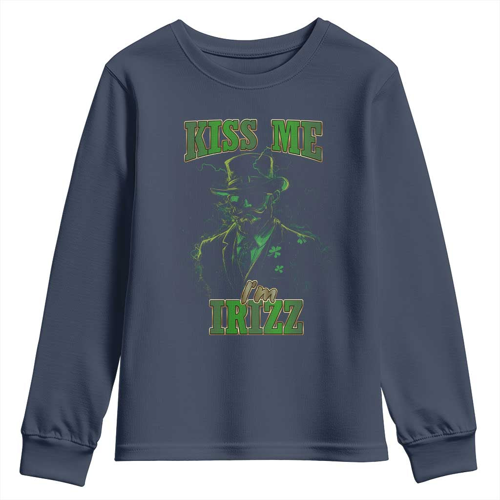 Funny St. Patrick's Day Youth Sweatshirt Kiss Me I'm iRizz Cool Leprechaun