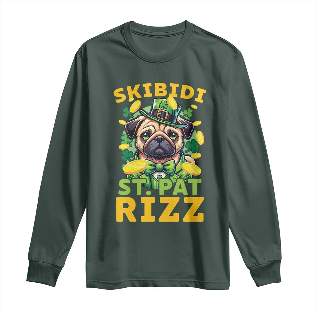 Funny St. Patrick's Day Long Sleeve Shirt Skibidi St. Patrizz Cute Dog Leprechaun