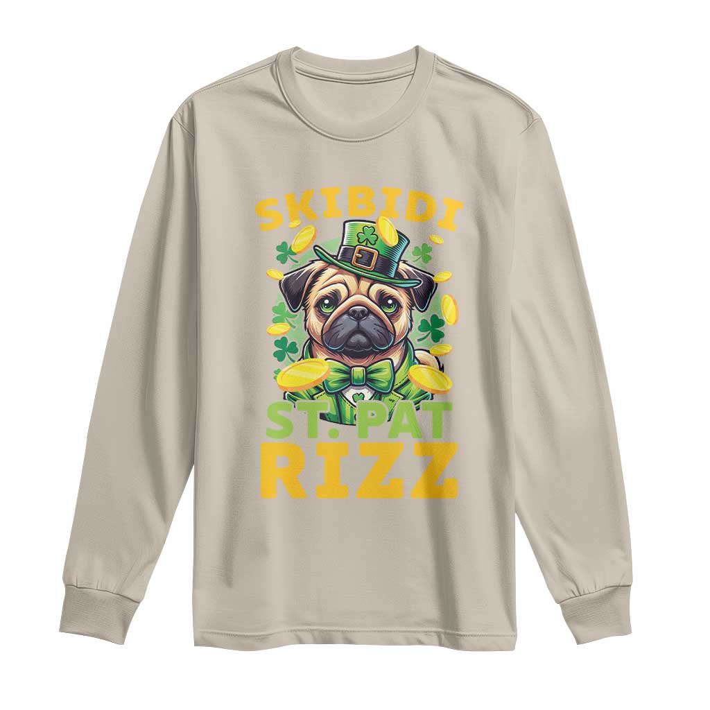 Funny St. Patrick's Day Long Sleeve Shirt Skibidi St. Patrizz Cute Dog Leprechaun