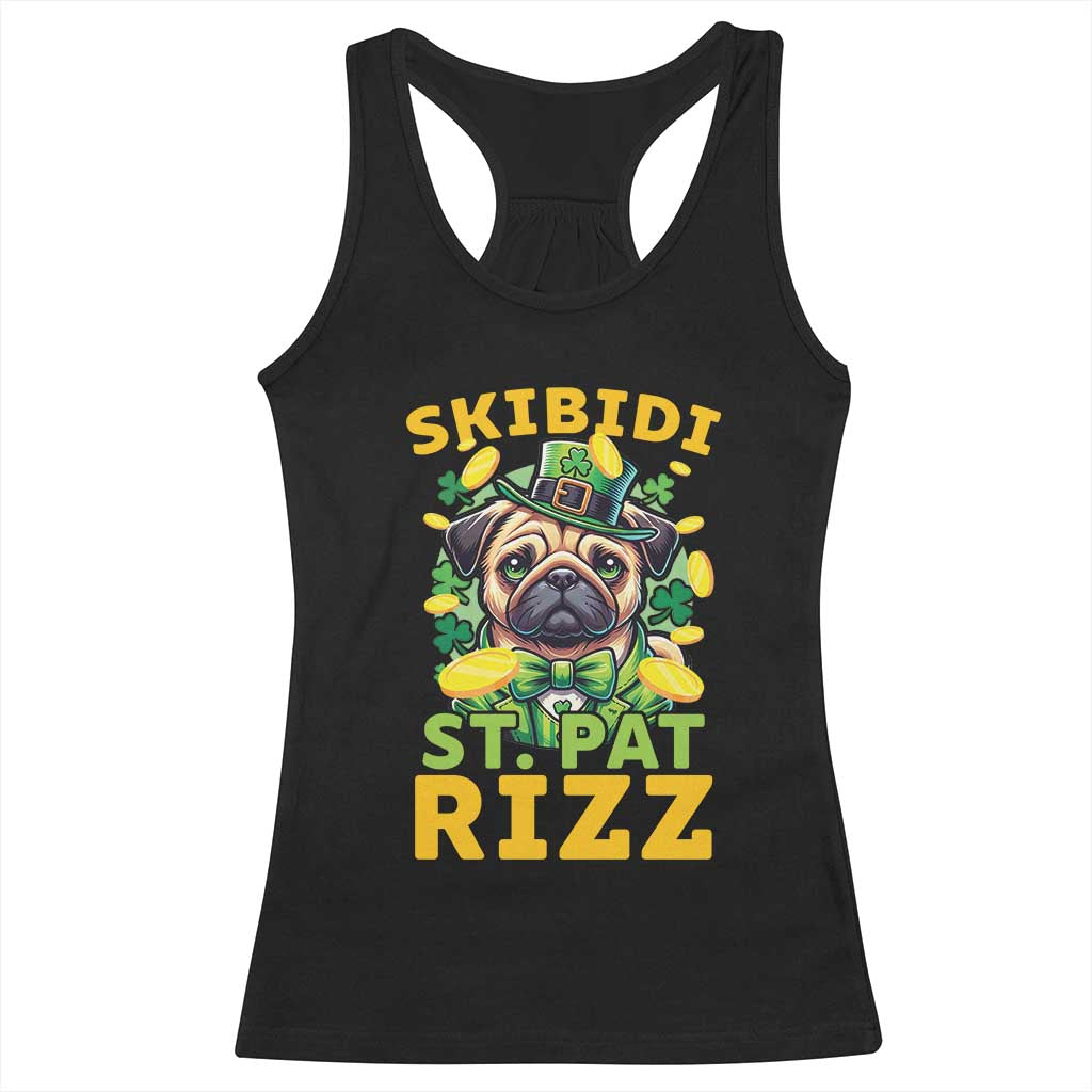 Funny St. Patrick's Day Racerback Tank Top Skibidi St. Patrizz Cute Dog Leprechaun