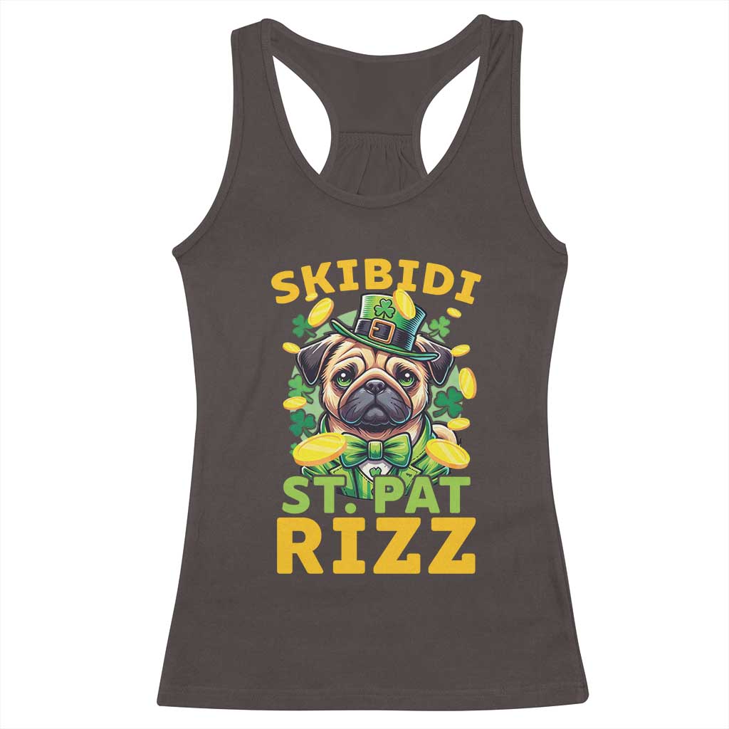 Funny St. Patrick's Day Racerback Tank Top Skibidi St. Patrizz Cute Dog Leprechaun