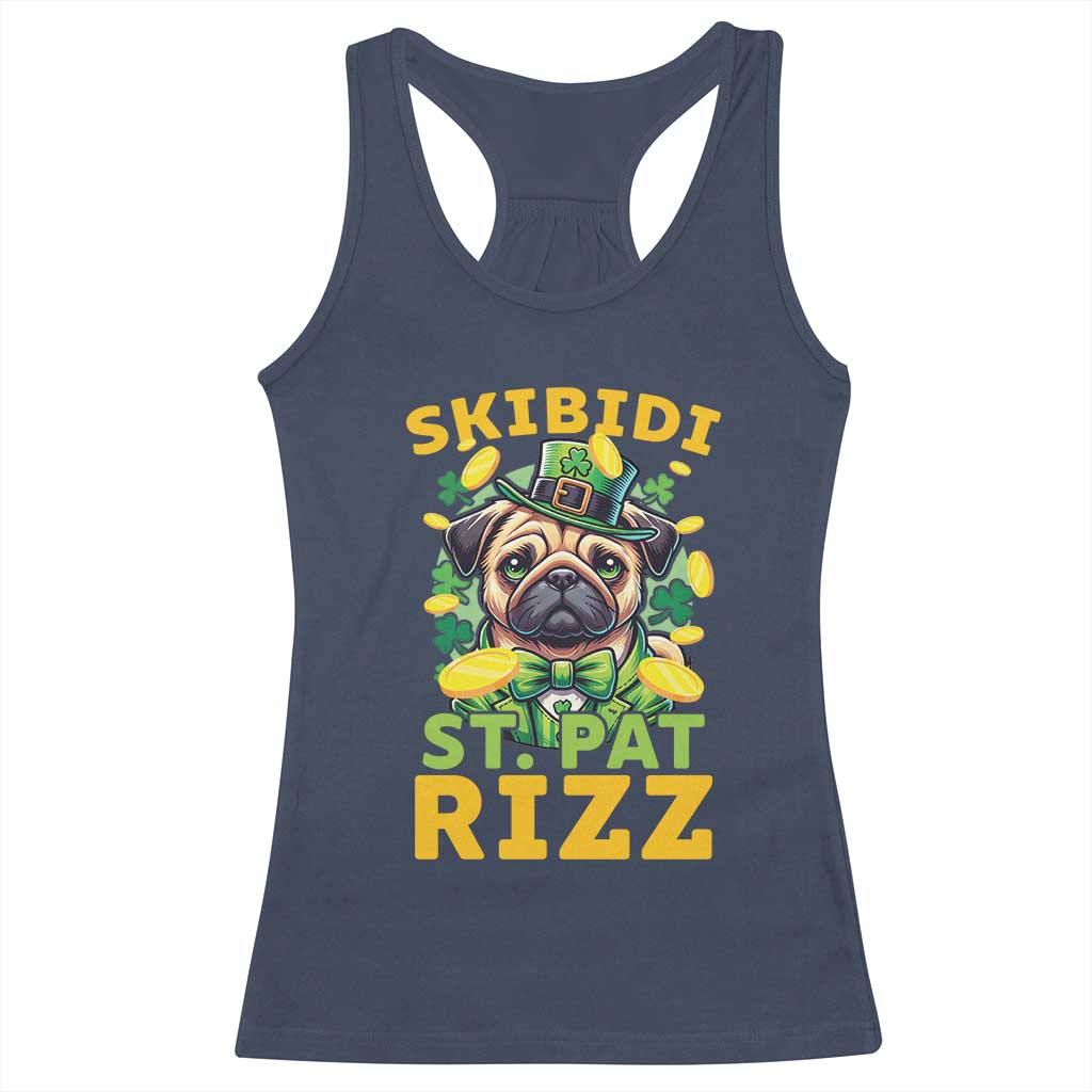 Funny St. Patrick's Day Racerback Tank Top Skibidi St. Patrizz Cute Dog Leprechaun