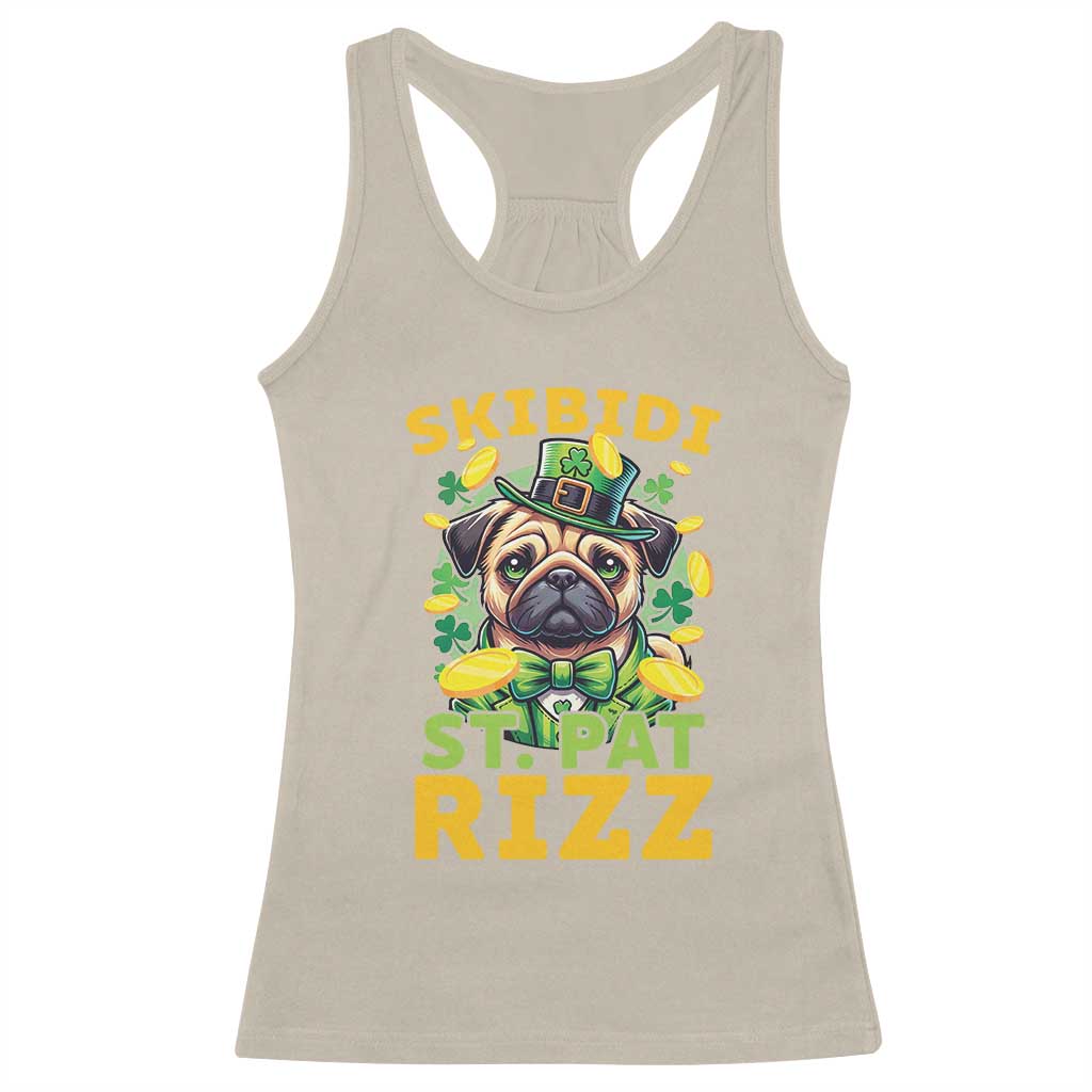 Funny St. Patrick's Day Racerback Tank Top Skibidi St. Patrizz Cute Dog Leprechaun