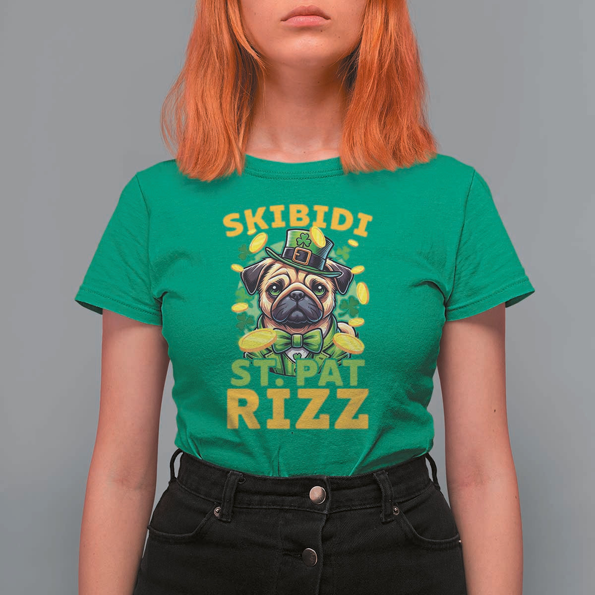 Funny St. Patrick's Day T Shirt For Women Skibidi St. Patrizz Cute Dog Leprechaun