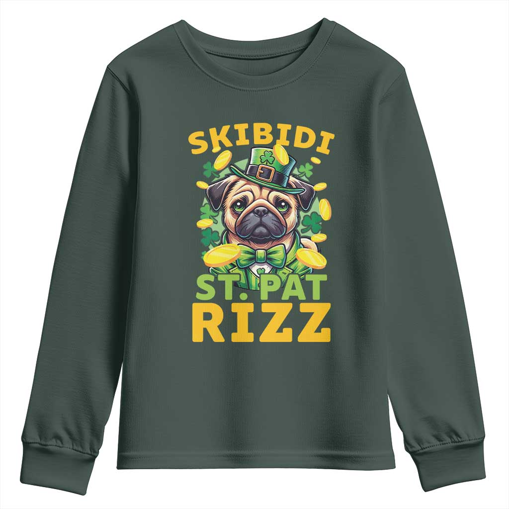 Funny St. Patrick's Day Youth Sweatshirt Skibidi St. Patrizz Cute Dog Leprechaun