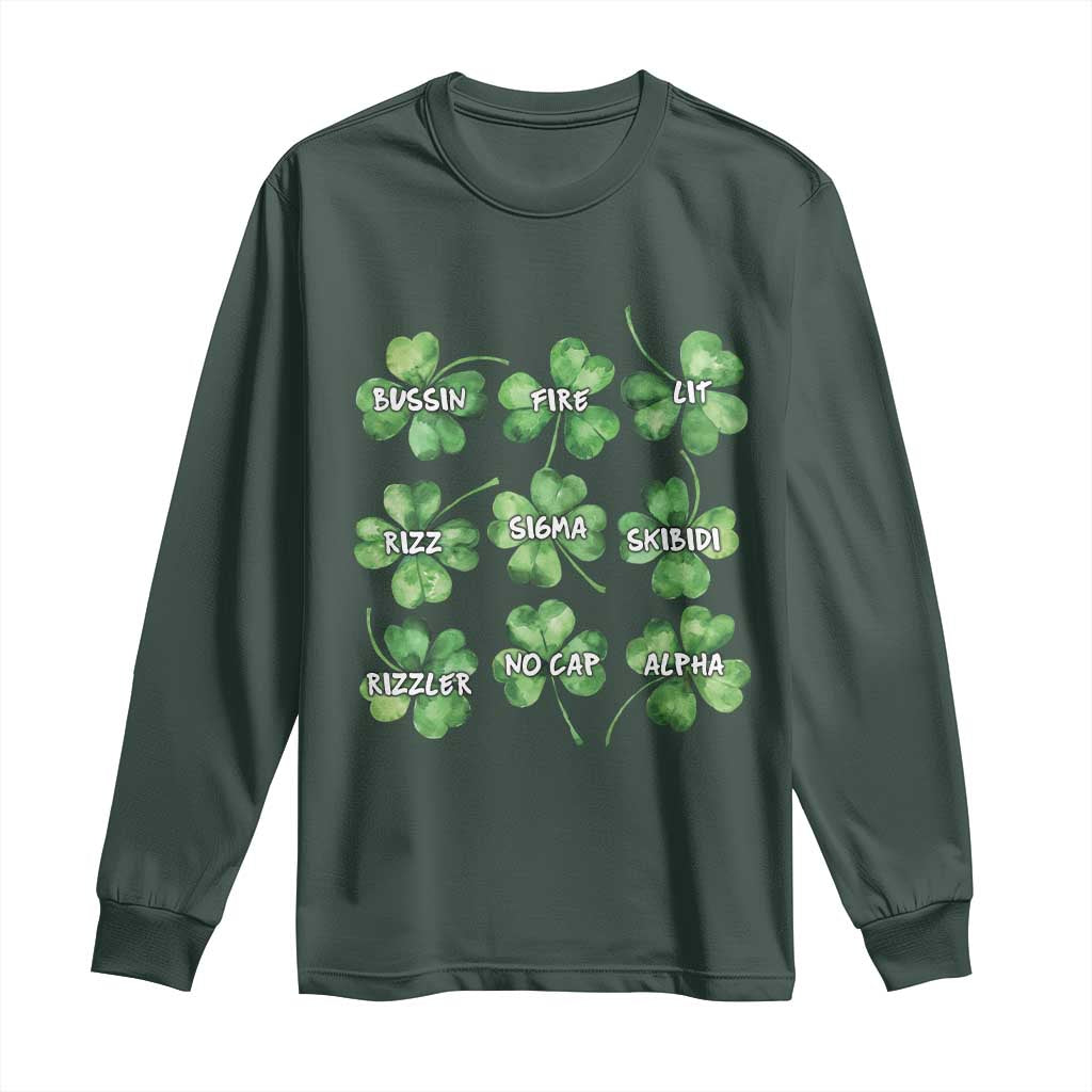 Funny St. Patrick's Day Long Sleeve Shirt Shamrock Lit Rizz Sigma Skibidi Rizzler No Cap Alpha
