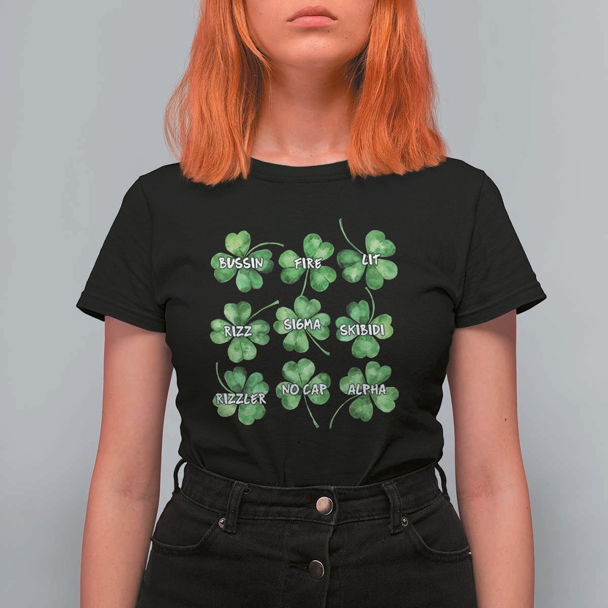 Funny St. Patrick's Day T Shirt For Women Shamrock Lit Rizz Sigma Skibidi Rizzler No Cap Alpha