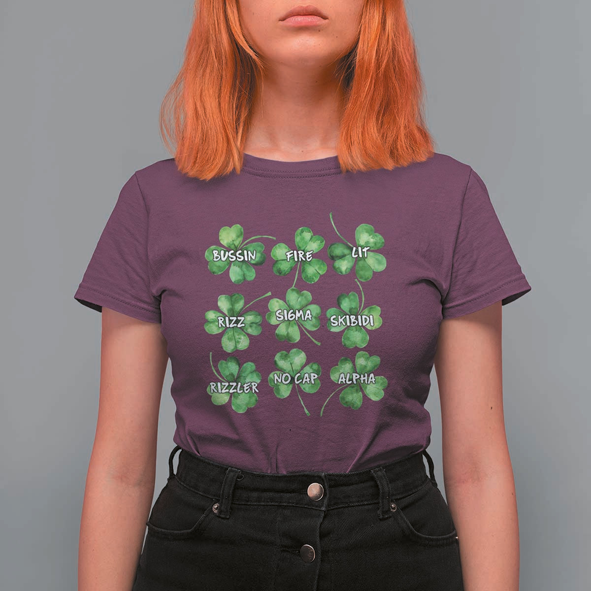 Funny St. Patrick's Day T Shirt For Women Shamrock Lit Rizz Sigma Skibidi Rizzler No Cap Alpha