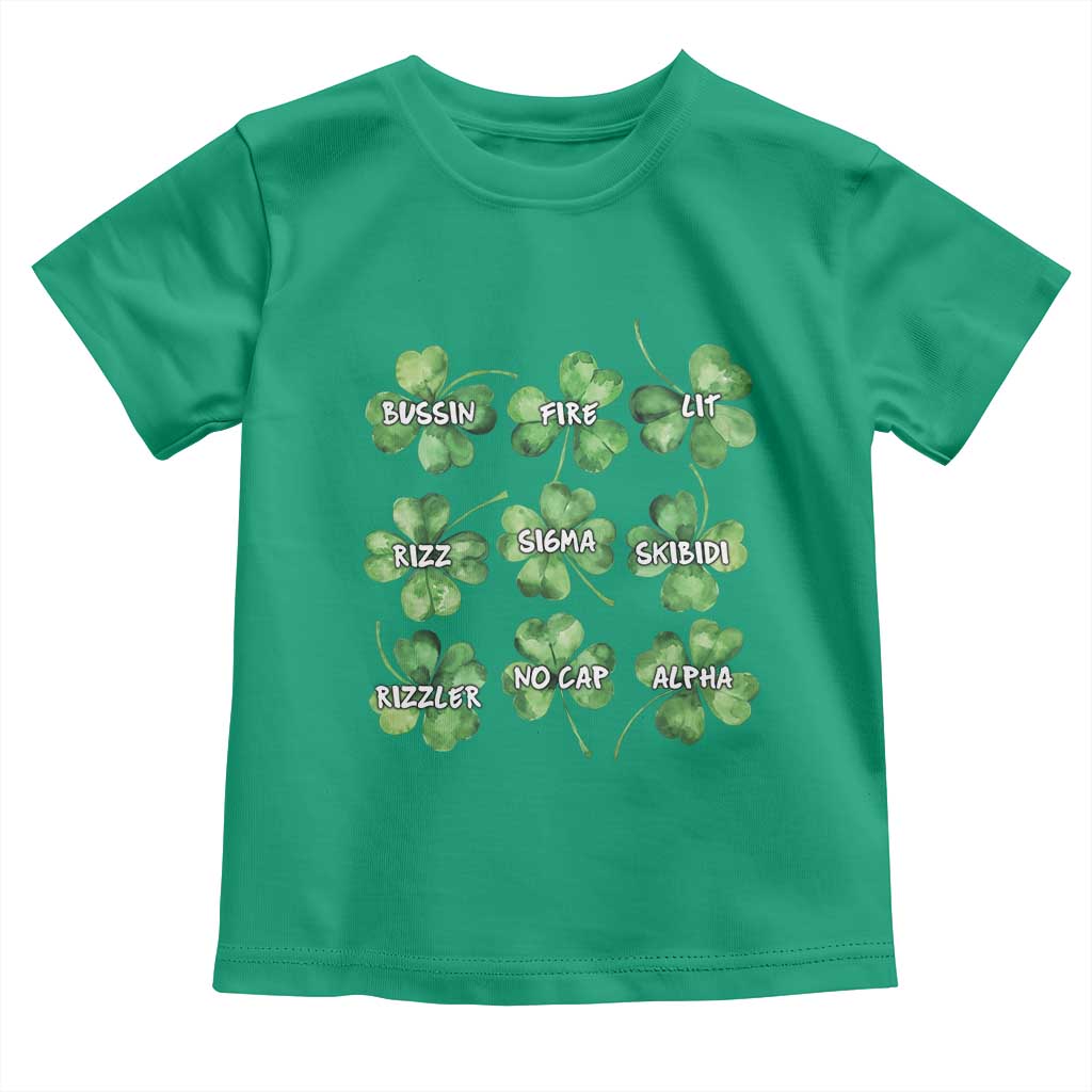 Funny St. Patrick's Day Toddler T Shirt Shamrock Lit Rizz Sigma Skibidi Rizzler No Cap Alpha