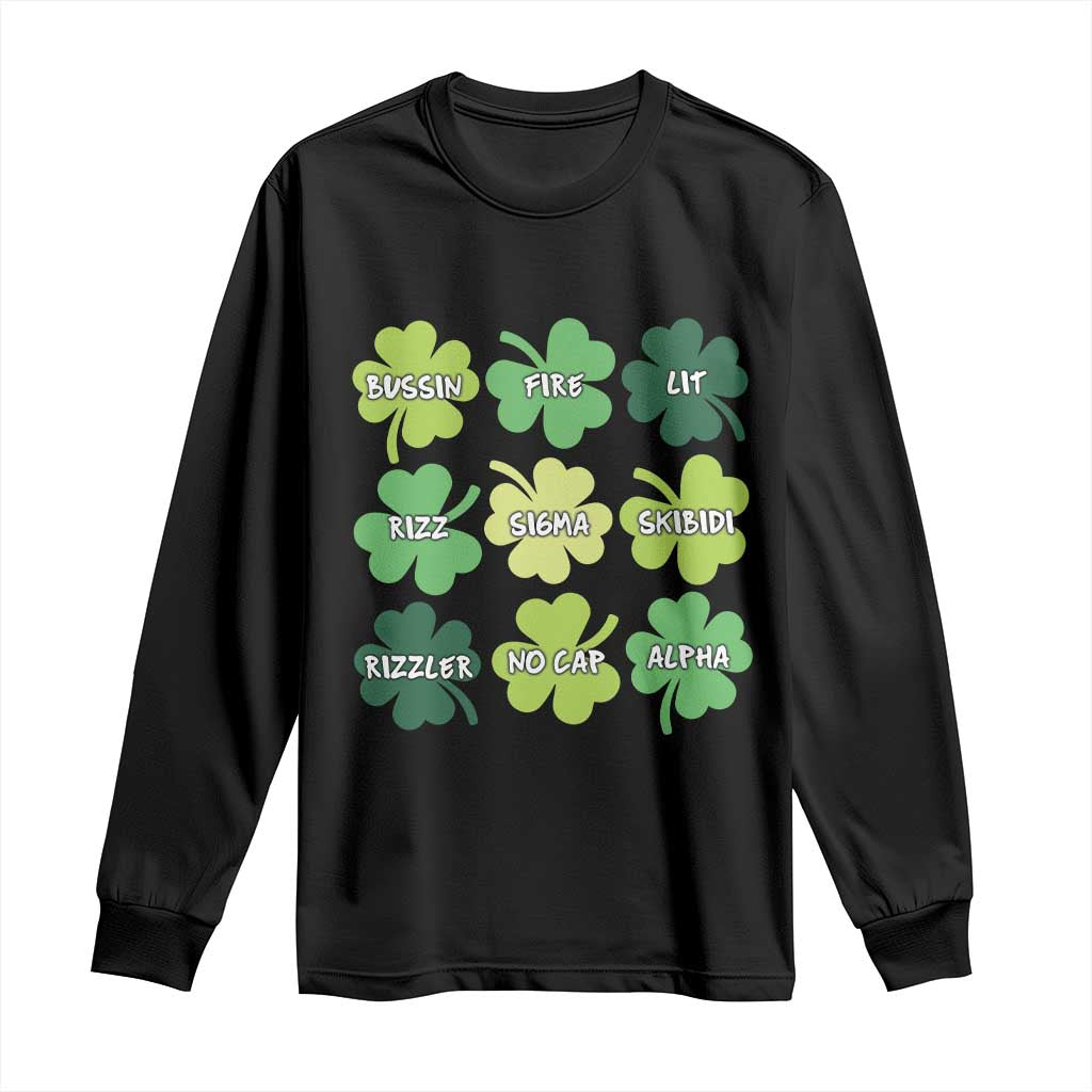 Funny St. Patrick's Day Long Sleeve Shirt Lit Rizz Sigma Skibidi Rizzler No Cap Alpha