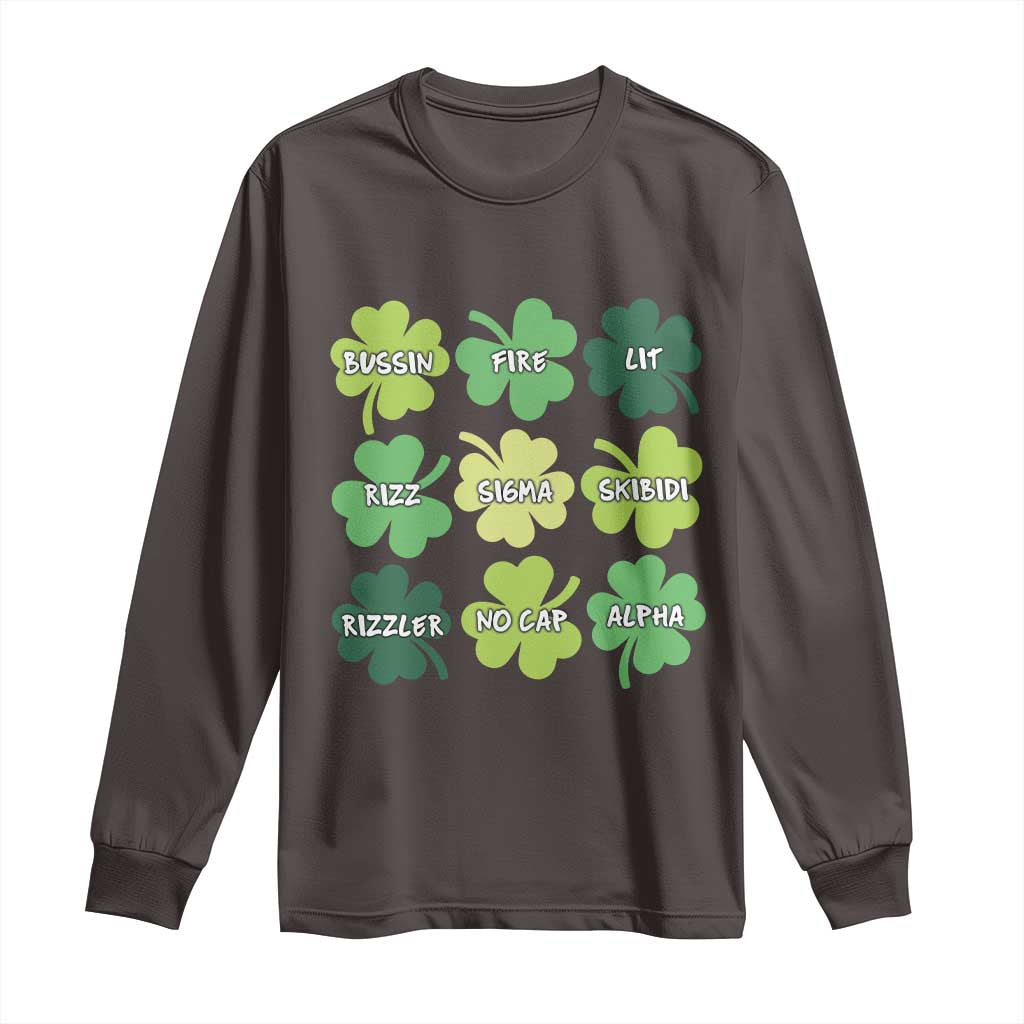 Funny St. Patrick's Day Long Sleeve Shirt Lit Rizz Sigma Skibidi Rizzler No Cap Alpha
