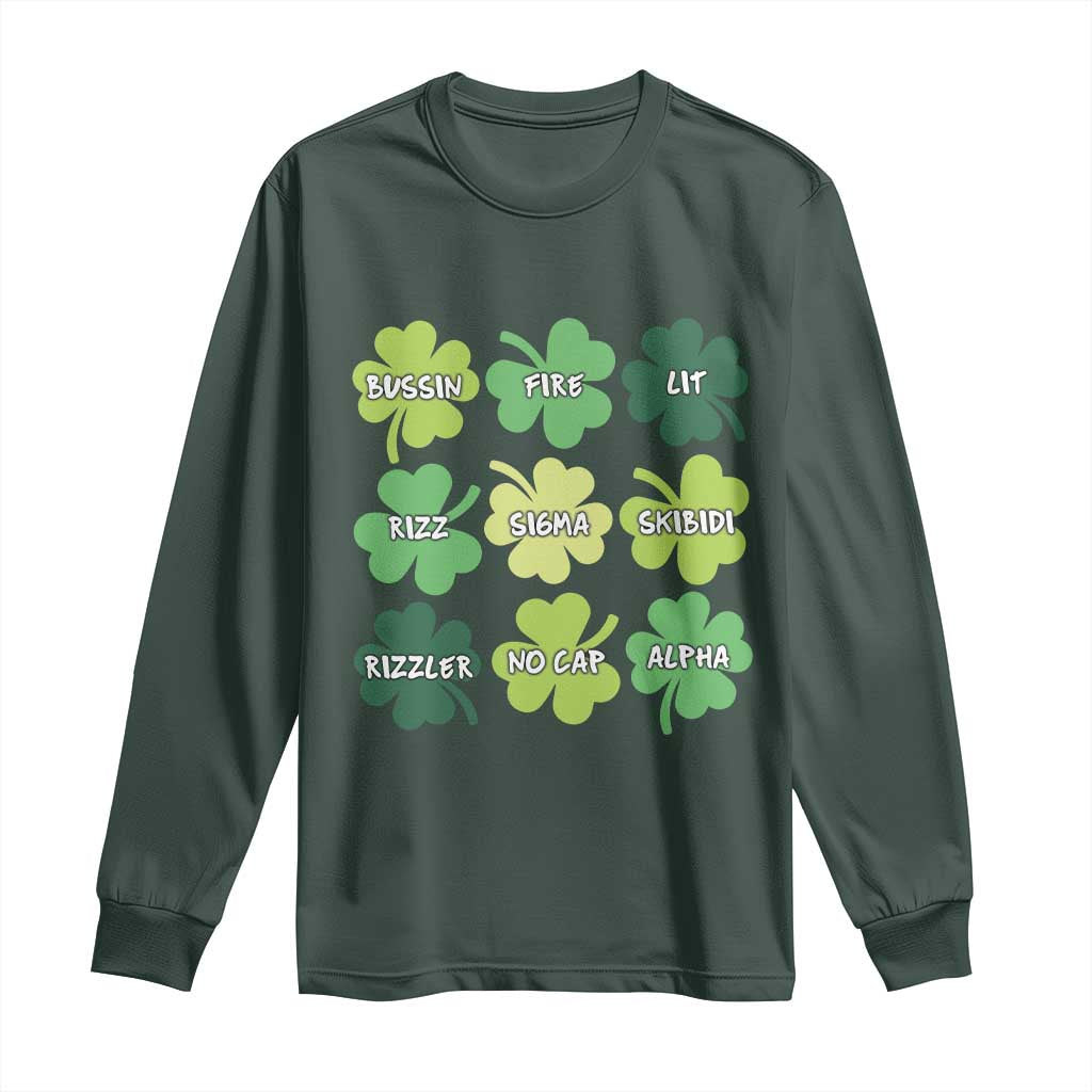 Funny St. Patrick's Day Long Sleeve Shirt Lit Rizz Sigma Skibidi Rizzler No Cap Alpha