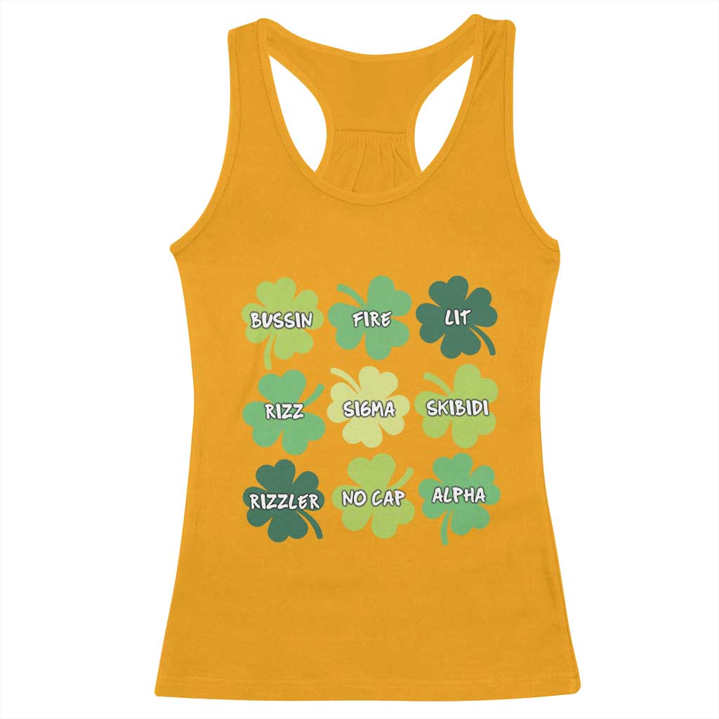 Funny St. Patrick's Day Racerback Tank Top Lit Rizz Sigma Skibidi Rizzler No Cap Alpha