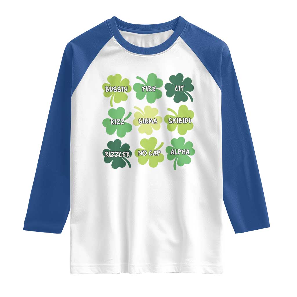 Funny St. Patrick's Day Raglan Shirt Lit Rizz Sigma Skibidi Rizzler No Cap Alpha
