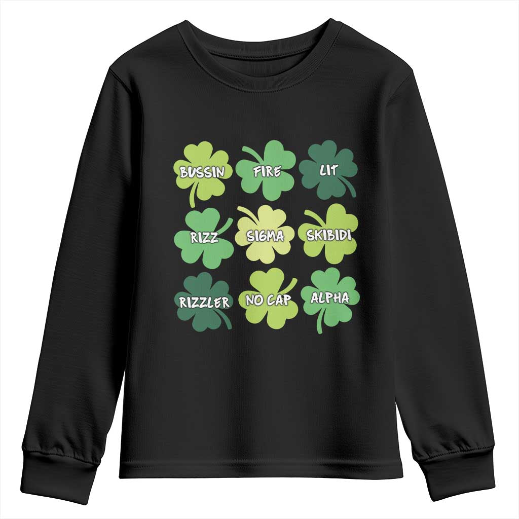Funny St. Patrick's Day Youth Sweatshirt Lit Rizz Sigma Skibidi Rizzler No Cap Alpha