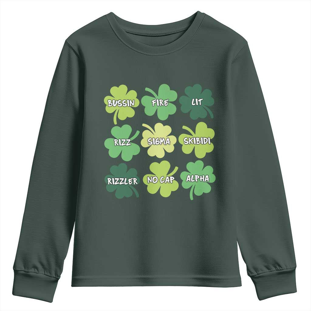 Funny St. Patrick's Day Youth Sweatshirt Lit Rizz Sigma Skibidi Rizzler No Cap Alpha