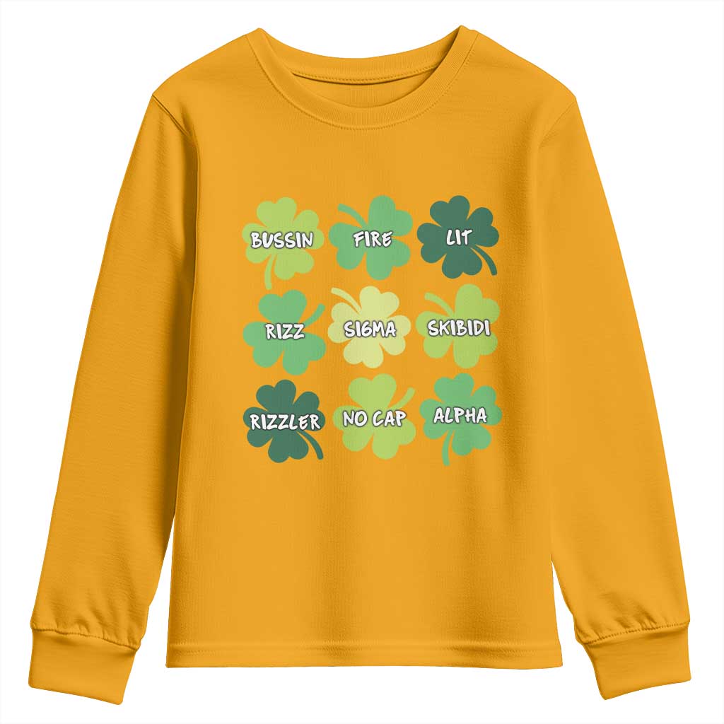 Funny St. Patrick's Day Youth Sweatshirt Lit Rizz Sigma Skibidi Rizzler No Cap Alpha