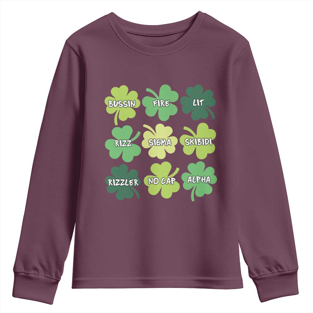 Funny St. Patrick's Day Youth Sweatshirt Lit Rizz Sigma Skibidi Rizzler No Cap Alpha