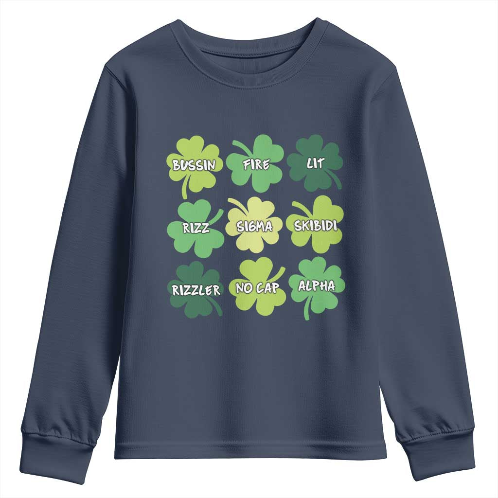 Funny St. Patrick's Day Youth Sweatshirt Lit Rizz Sigma Skibidi Rizzler No Cap Alpha
