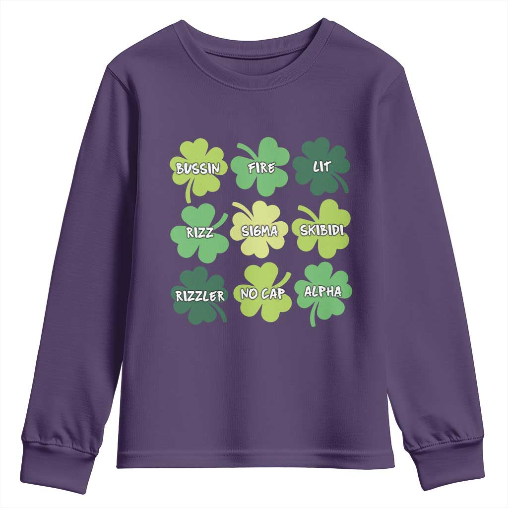 Funny St. Patrick's Day Youth Sweatshirt Lit Rizz Sigma Skibidi Rizzler No Cap Alpha