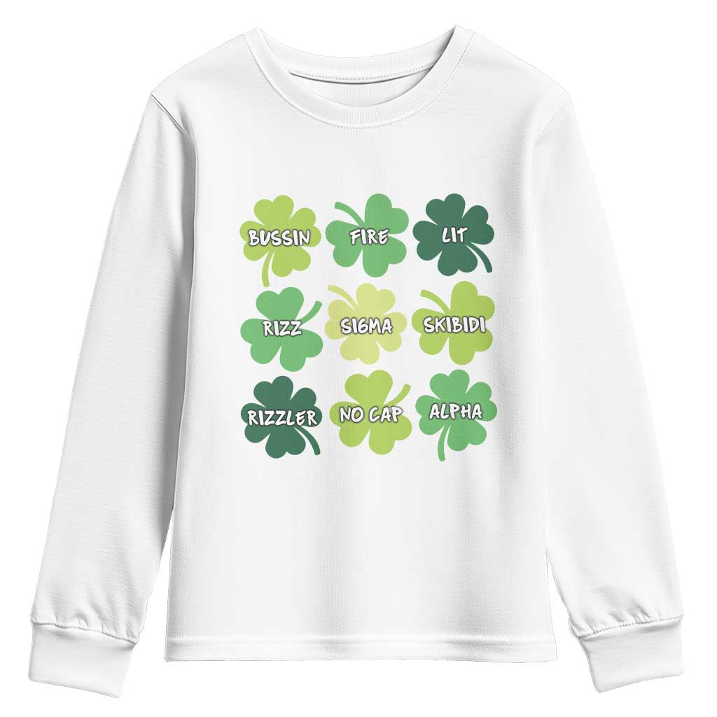 Funny St. Patrick's Day Youth Sweatshirt Lit Rizz Sigma Skibidi Rizzler No Cap Alpha