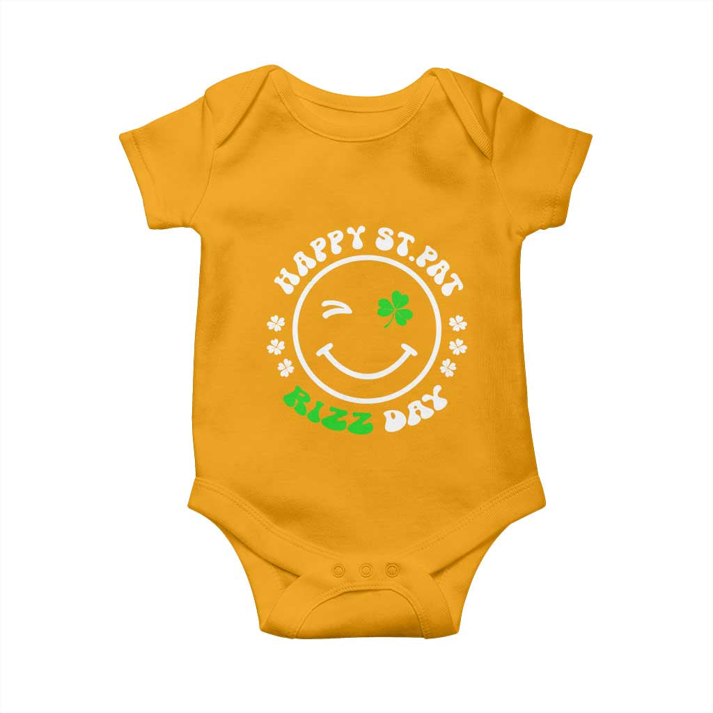 Funny St. Patrick's Day Baby Onesie Happy St Pat Rizz Day Shamrock Lucky Face