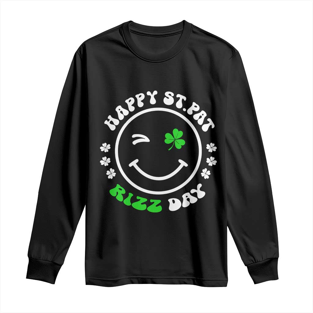 Funny St. Patrick's Day Long Sleeve Shirt Happy St Pat Rizz Day Shamrock Lucky Face